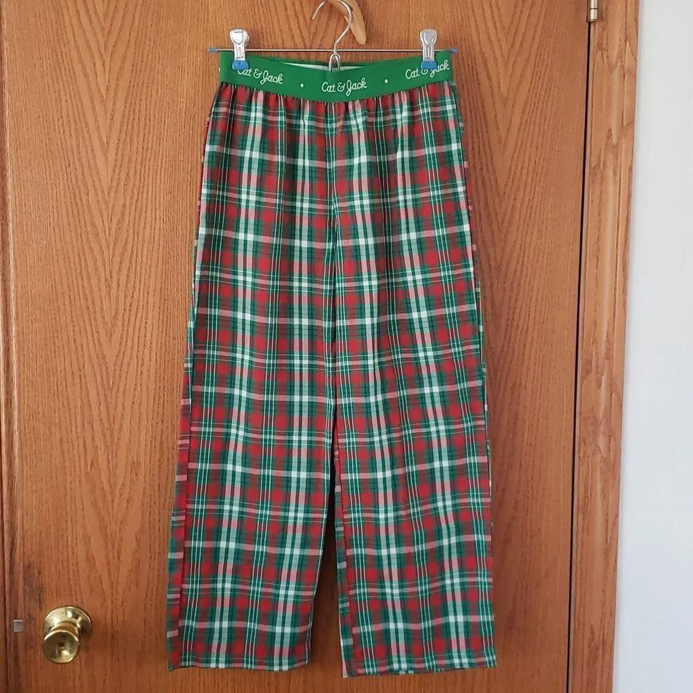 Cute Cat & Jack Lightweight Flannel Plaid Red Green Christmas Sleep Lounge Pants